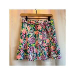 Lilly Pulitzer Debbie Skirt Maldives Green Turtle Wave Print Zipper Belt
